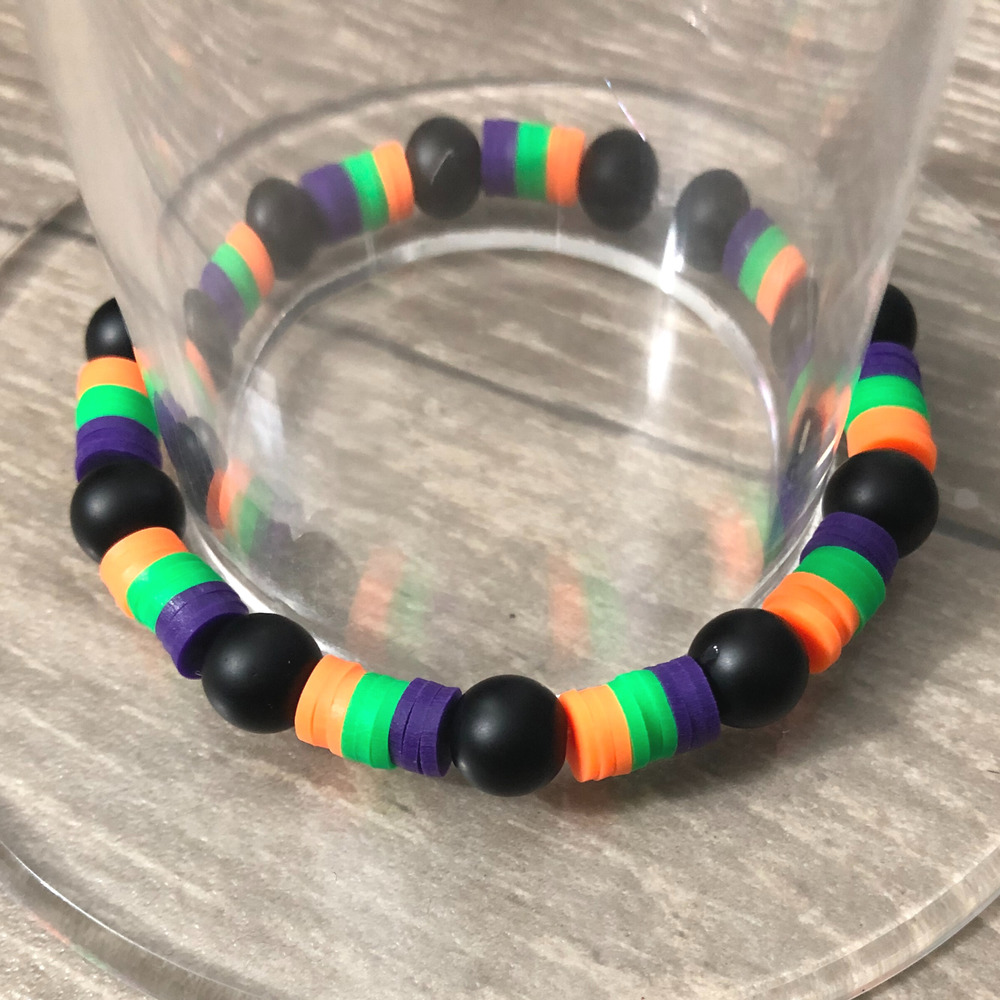 Aesthetic Halloween handmade beaded stretch bracelet ready to ship now